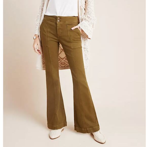 ANTHROPOLOGIE x PILCRO High-Rise Utility Bootcut Jeans Olive Green {3S51} - Picture 1 of 7